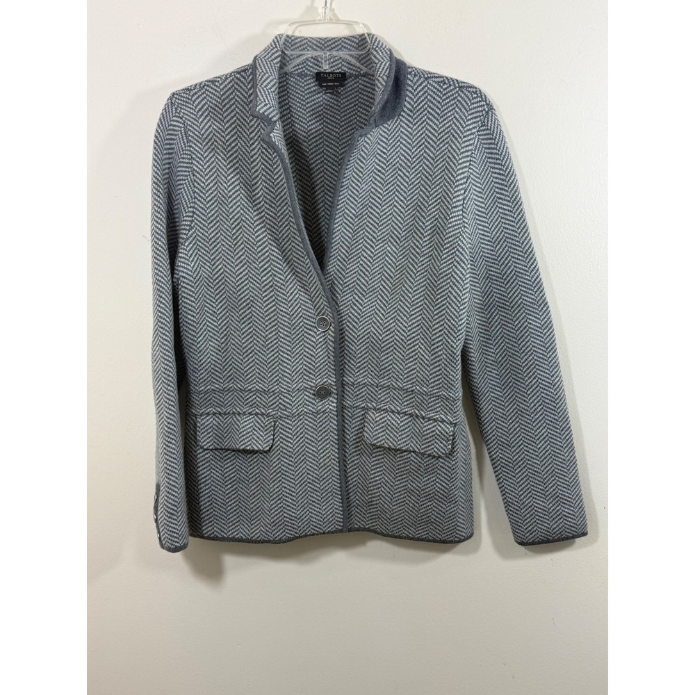 Vintage Talbots Merino Wool Cardigan Women's MP Gray Herringbone Academia